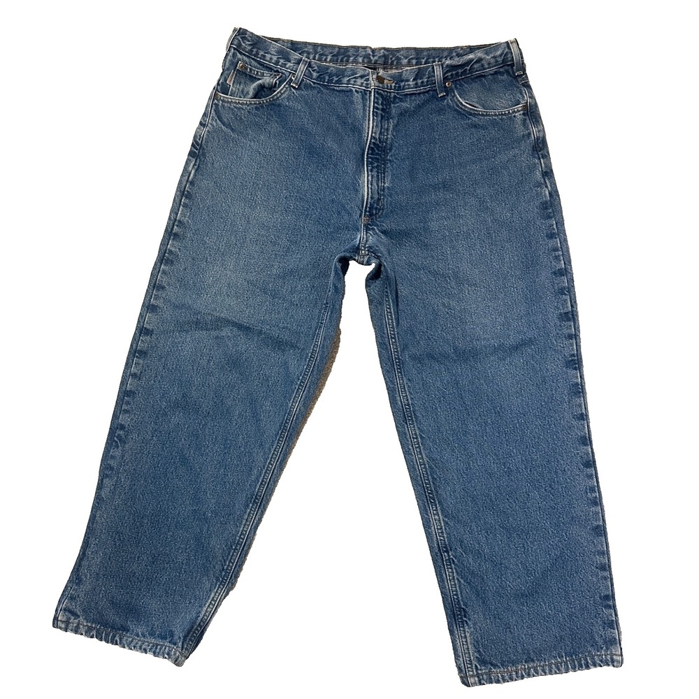 Carhartt Jeans Mens 42x32 Blue Straight Relaxed Fit Light Flannel Lined B172 DST